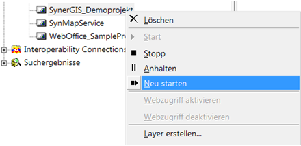 ArcCatalog – ‚Neu starten‘ des ArcGIS Server Kartendienst
