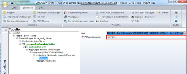 Konfiguration von ‚Schlüssel’ - Übergabeparameter zu einem anderen WebOffice-Projekt Konfiguration von ‚Schlüssel’ - Übergabeparameter zu einem anderen WebOffice-Projekt