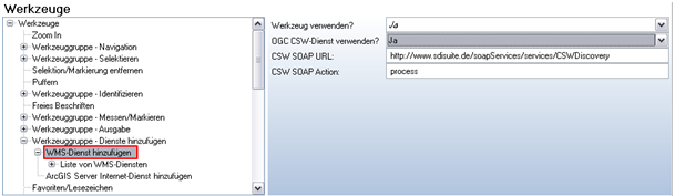 Konfiguration von WMS Dienst hinzufügen, z.B. unter Verwendung des conterra Demo Systems (CSW Konfiguration)