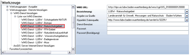 ‚WMS Dienst’ – z.B. WMS Dienst LUBW - Naturschutzgebiete