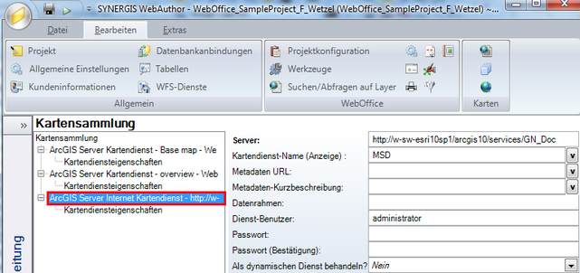 Hinzufügen eines MSD Dienstes zu einer Kartensammlung Hinzufügen eines MSD Dienstes zu einer Kartensammlung