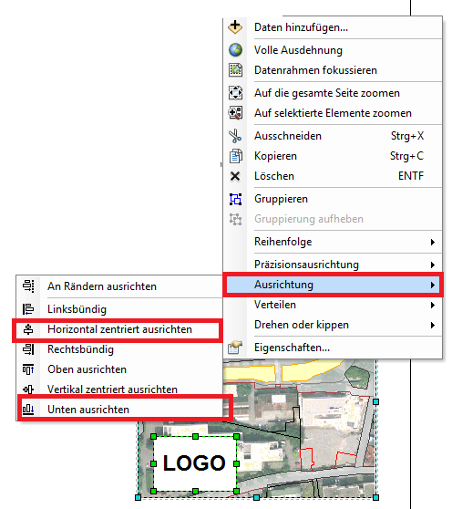 Anordnen des Logo-Feldes innerhalb eines Rahmens Anordnen des Logo-Feldes innerhalb eines Rahmens