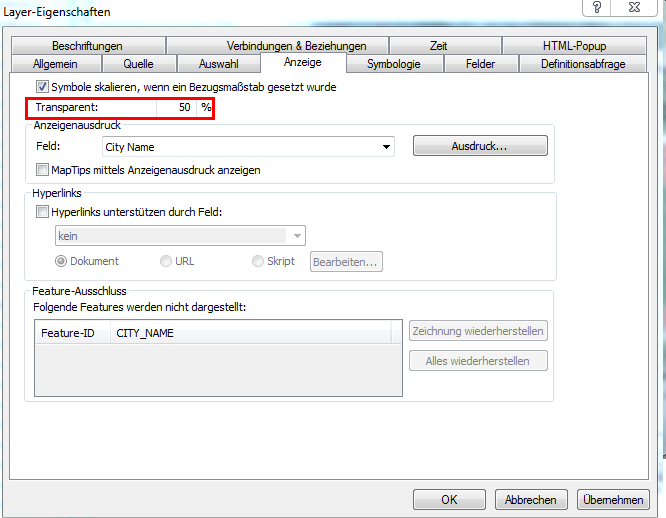 Anzeige-Einstellungen in den ArcMap Layer Eigenschaften Anzeige-Einstellungen in den ArcMap Layer Eigenschaften