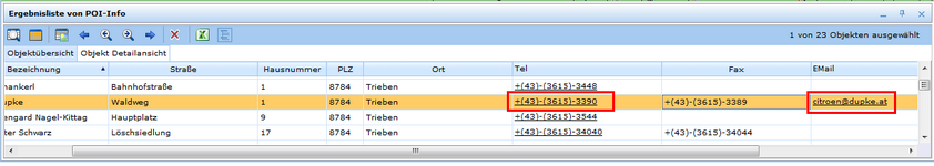 Aufrufprotokolle 'email' und 'phone' im Suchergebnis