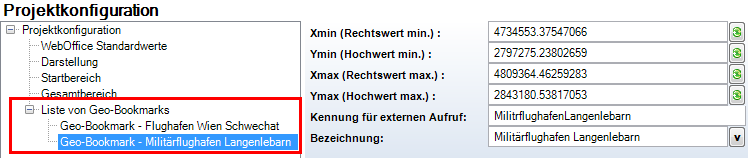 Geo-Bookmarks Konfiguration - Kategorie WebOffice