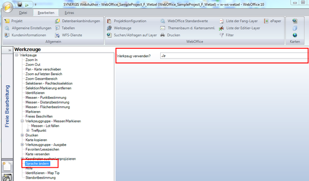 Konfiguration des Werkzeugs 'Sprache ändern' - Kategorie WebOffice Konfiguration des Werkzeugs 'Sprache ändern' - Kategorie WebOffice