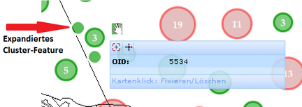 Expandierte Cluster und Map Tip eines einzelnen Features im WebOffice 10 R3 HTML Client Expandierte Cluster und Map Tip eines einzelnen Features im WebOffice 10 R3 HTML Client