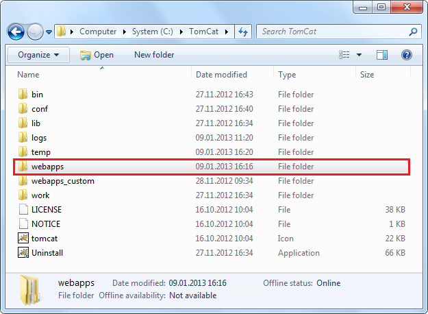 Ordner "webapps" im Tomcat Verzeichnis Ordner "webapps" im Tomcat Verzeichnis