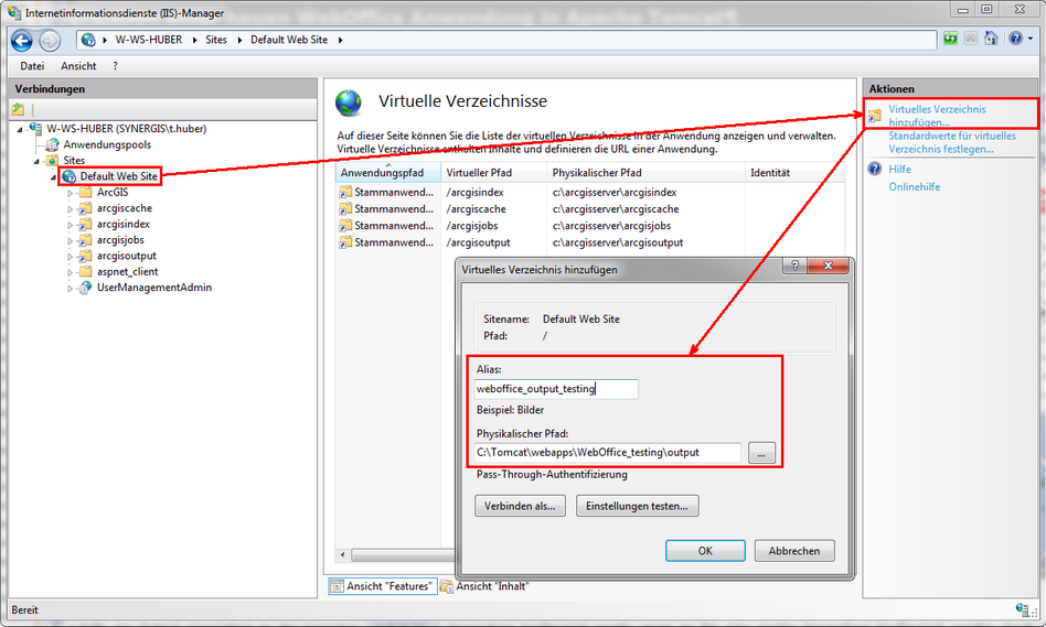 Hinzufügen eines virtuellen Verzeichnisses im IIS-Manager Hinzufügen eines virtuellen Verzeichnisses im IIS-Manager
