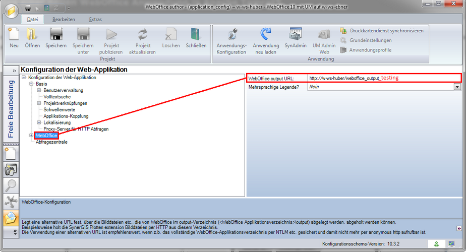 Bestimmen des neuen WebOffice Output-Verzeichnisses in der Anwendungs-Konfiguration Bestimmen des neuen WebOffice Output-Verzeichnisses in der Anwendungs-Konfiguration