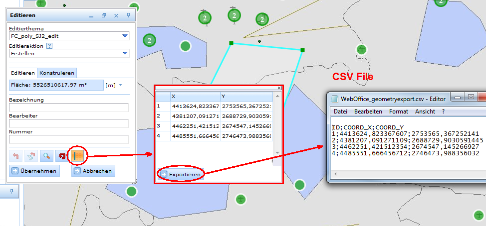 Koordinaten Export als CSV file Koordinaten Export als CSV file