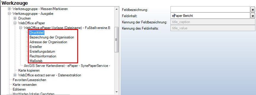 Funktionsfelder einer ePaper-Vorlage