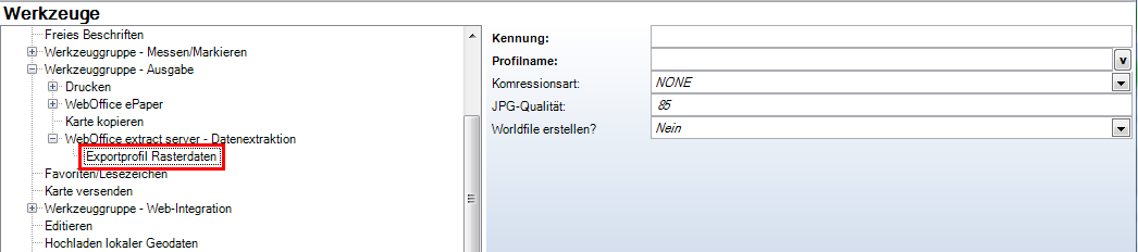 Konfiguration des Exportprofils für Rasterdaten in WebOffice author
