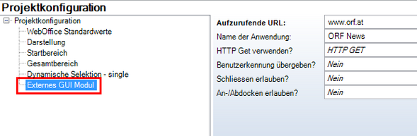 Konfiguration des externen GUI Moduls - Kategorie WebOffice Konfiguration des externen GUI Moduls - Kategorie WebOffice