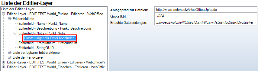 Datei hochladen Einstellungen - Kategorie WebOffice