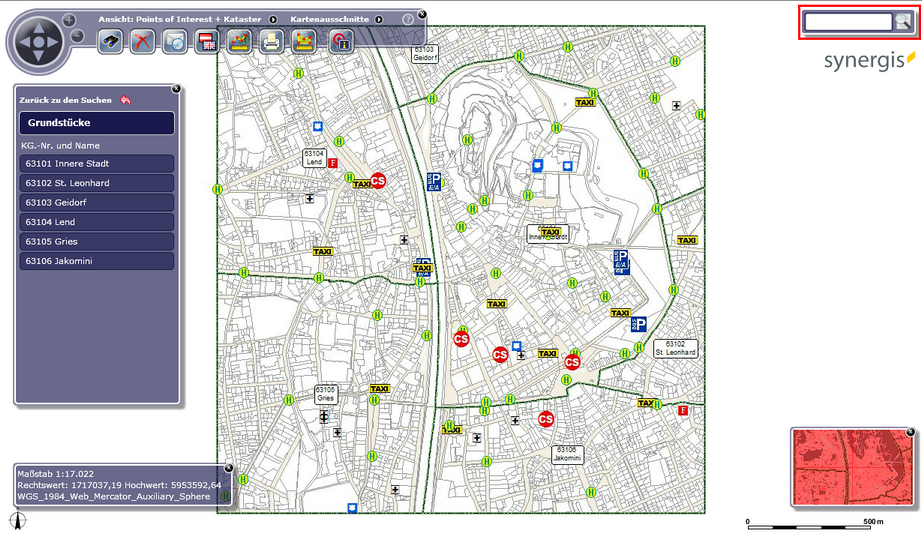 Volltextsuche im WebOffice flex Client - rechts oben minimiert in der Toolbar