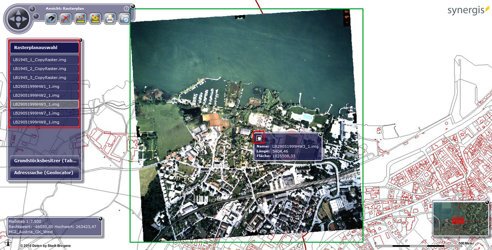 Rasterplan-Auswahl - Suche nach Rasterbilder und Anzeige durch Klick im Suchergebnis