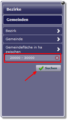 Festgelegter Suchbereich kann über den X-Button wieder entfernt werden Festgelegter Suchbereich kann über den X-Button wieder entfernt werden