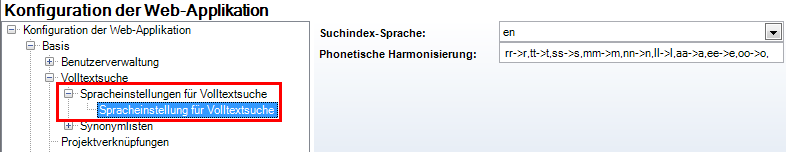 Spracheinstellungen für die Volltextsuche