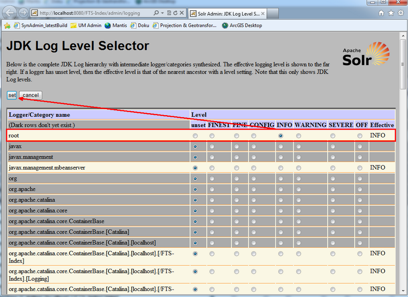 Ändern des Loglevel im Web-Interface zur Laufzeit