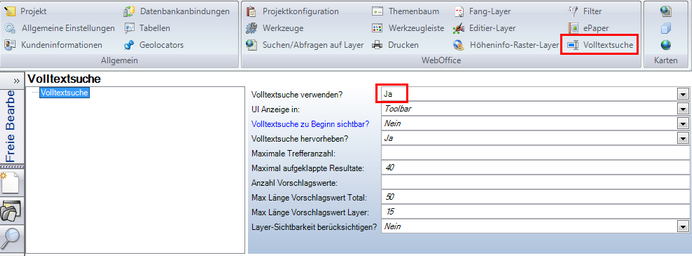 Volltextsuche - Web Office Konfiguration