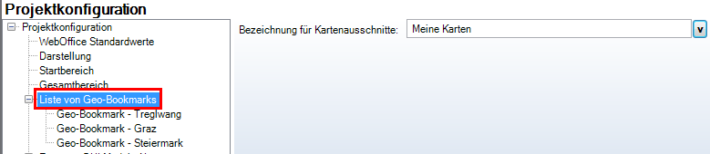 Konfiguration einer Liste von Geo-Bookmarks - Kategorie WebOffice