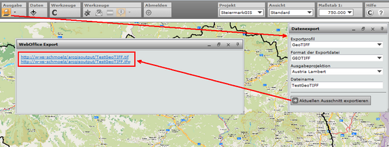 Datenexport-Werkzeug im WebOffice 10 R3 client / GeoTIFF-Export mit Worldfile