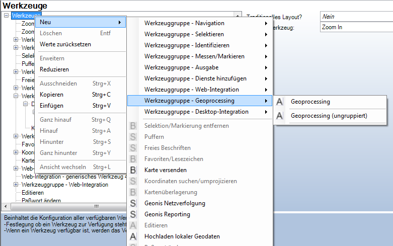 Hinzufügen eines Geoprocessing Tool - WebOffice Author - Kategorie WebOffice