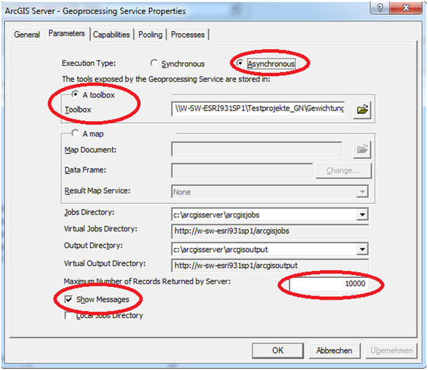 Geoprocessing Service Eigenschaften