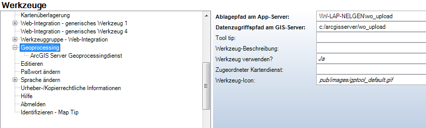 Geoprocessing Tool Konfiguration - Kategorie WebOffice