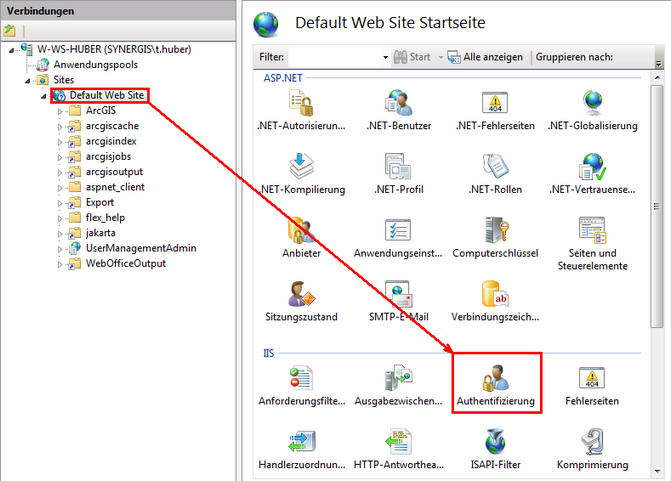Öffnen "Authentifizierung" der Default Web Site Öffnen "Authentifizierung" der Default Web Site