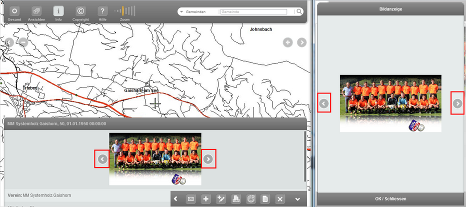 Gallerie-Funktion (links: Suchergebnis Tablet-Ansicht / rechts: Vollansicht Phone-Ansicht)