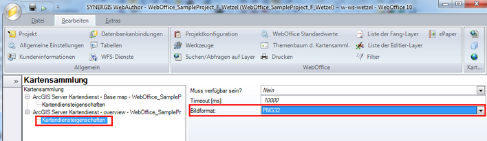 Bildformat-Einstellungen in den Kartendiensteigenschaften Bildformat-Einstellungen in den Kartendiensteigenschaften