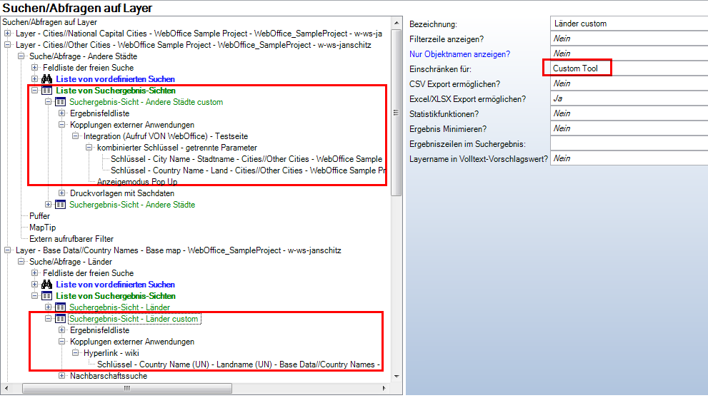 Info-Werkzeug - mehrere Suchergebnis-Sichten einschränken