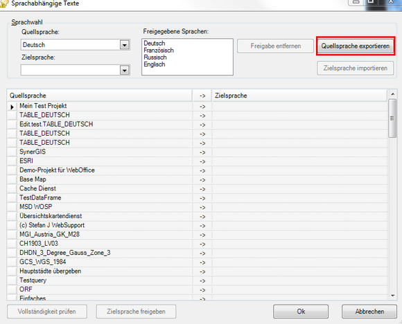 Exportieren der Quellsprache
