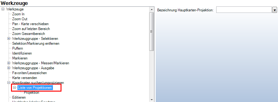 List von Projektionen - Konfiguration