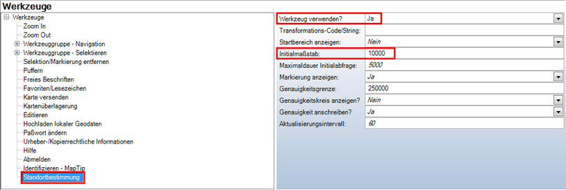 WebAuthor - Konfiguration eines Initalmaßstabs bei der Standortbestimmung