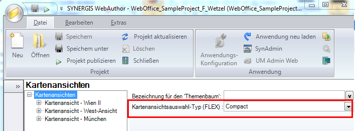 Kartenansichtsauswahl-Typ für den Flex Client