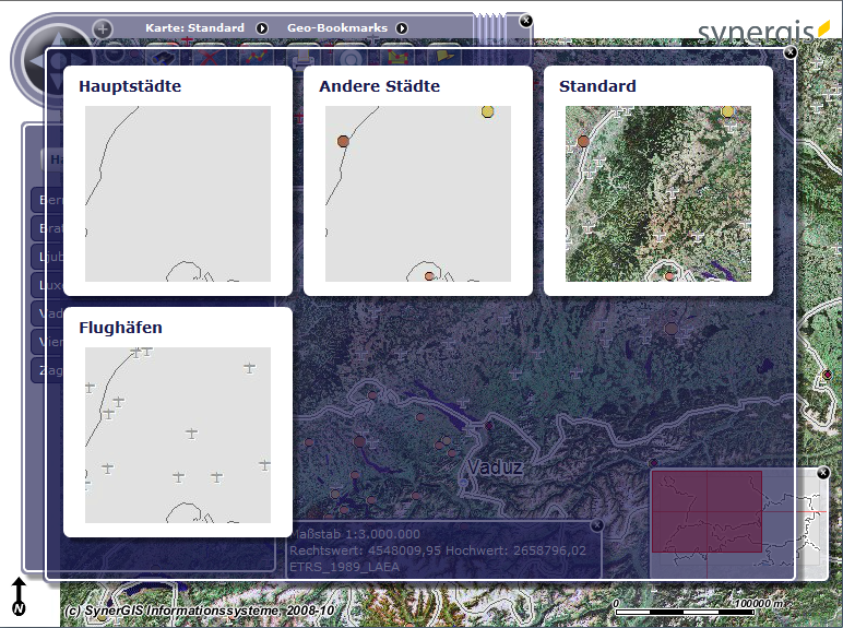 WebOffice 10 R3 Flex Client - Vorschau der konfigurierten Kartenansichten