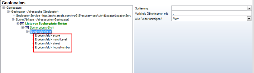 Geolocator - Ergebnisfelder&nbsp;