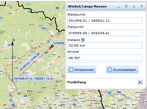 Formular des Werkzeuges 'Winkel/Länge Messen' und die grafische Umsetzung