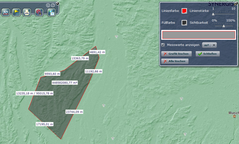 Einstellungen des Fläche-Messen-Werkzeuges des WebOffice 10 R3 Flex-Clients