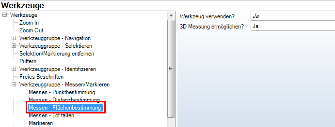 Werkzeug ‚Messen – Flächenbestimmung‘ - Kategorie ‚WebOffice 10 R3‛