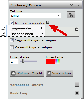 Maßeinheiten im Werkzeugformular 'Zeichnen/Messen' ändern