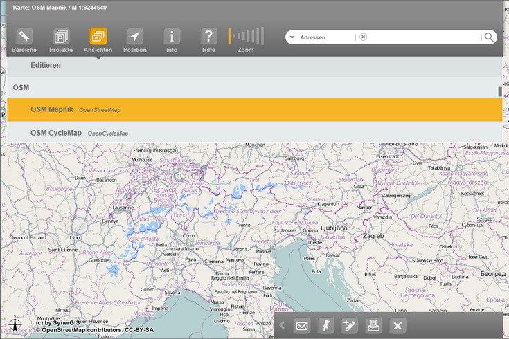 Information zur Kartenansicht im WebOffice mobile client (Tab-Modus)