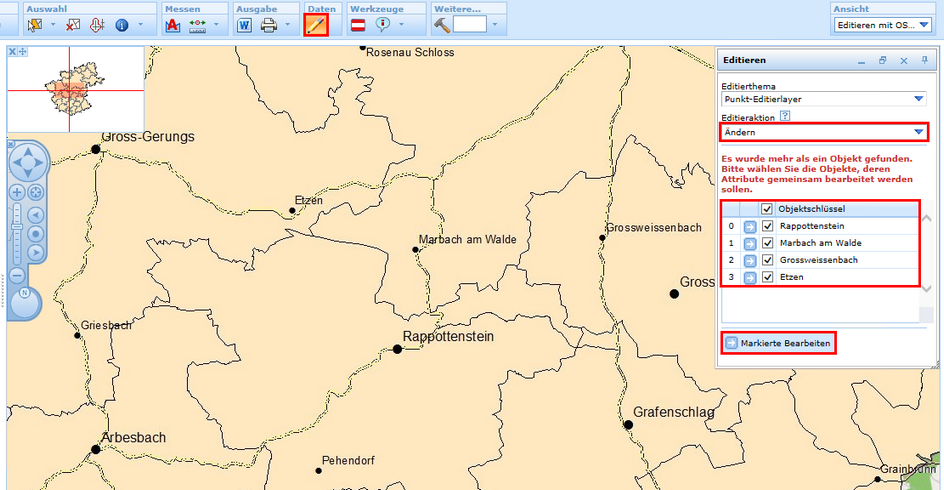 Attribute editieren mit Massenattributierung im Editierwerkzeugformular des WebOffice html-Clients