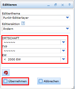 Editierfelder im Editierwerkzeugformular des WebOffice html-Clients