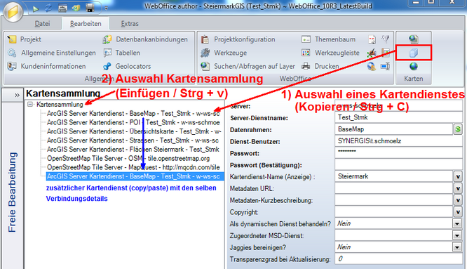 Copy/paste einen Kartendienst in WebOffice author