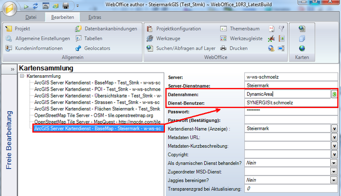 Anpassen der Verbindungseinstellungen des neuen Kartendienstes
