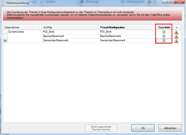 Themenzuordnung in WebOffice author